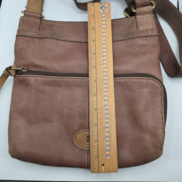 Fossil Morgan Zip Top Crossbody Messenger Shoulder Bag Brown Pebble Leather - Picture 13 of 14